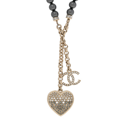 Chanel Resin Crystal Bead CC Heart Necklace Black Gold 7 of 10