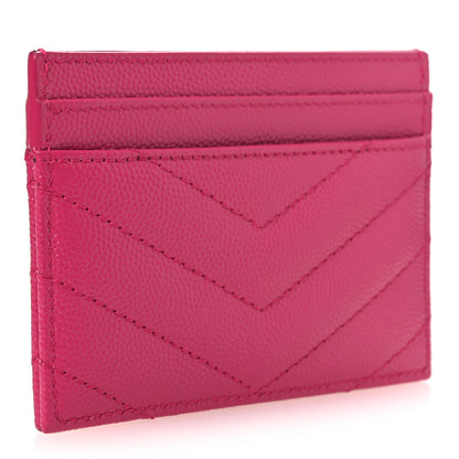 Saint Laurent Grain De Poudre Matelasse Chevron Monogram Credit Card Case Fresh Fuxia 3 of 8