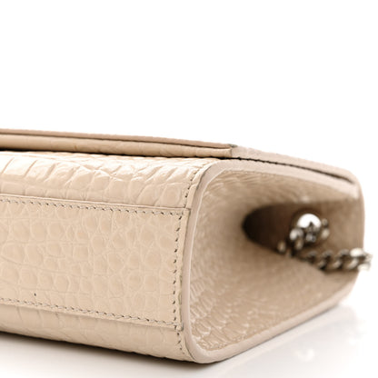 Saint Laurent Calfskin Crocodile Embossed Medium Classic Monogram Kate Tassel Satchel Nude Powder 10 of 12
