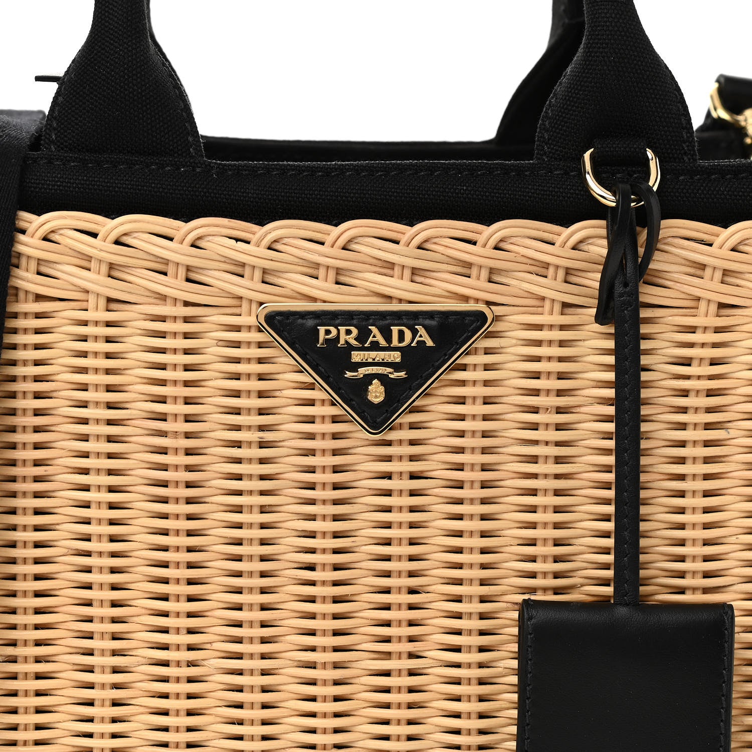 Prada Wicker Canvas Tote Naturale Black 10 of 12