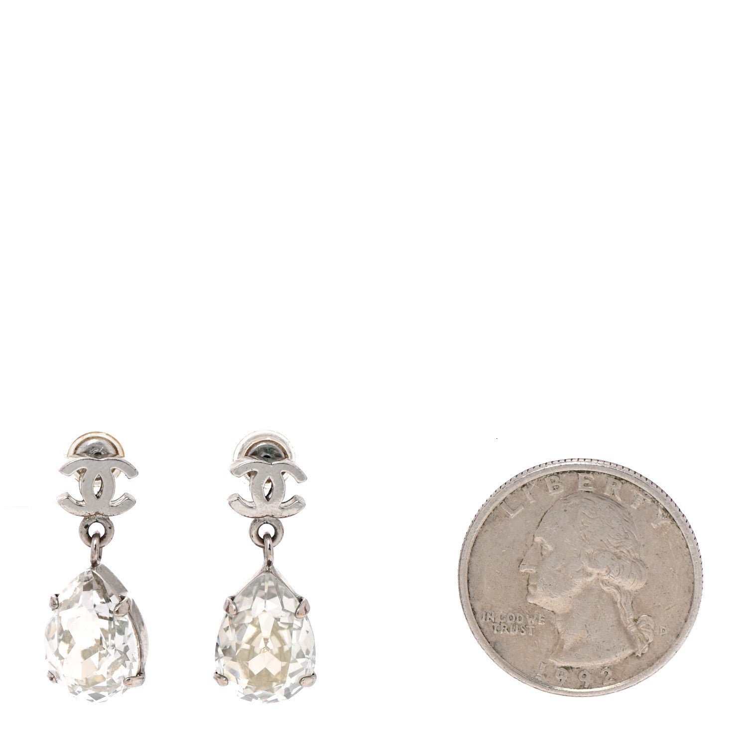 Chanel Crystal CC Tear Drop Earrings Silver 2 of 5