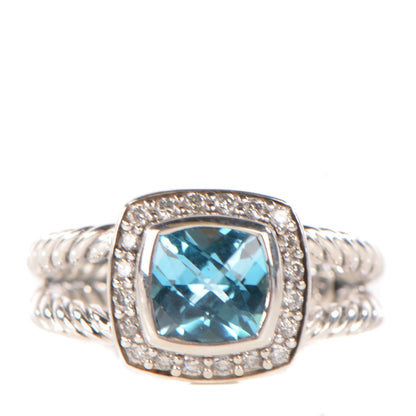 David Yurman Sterling Silver Pave Diamond Blue Topaz 7mm Petite Albion Ring 5.75 1 of 6