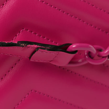 Gucci Calfskin Matelasse Monochrome Small GG Marmont Chain Shoulder Bag Classic Fuxia 12 of 13
