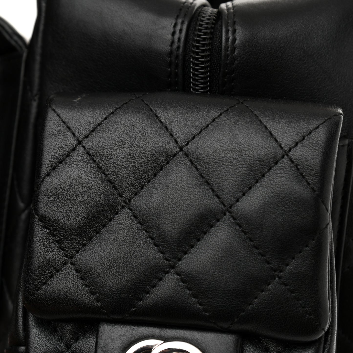 Calfskin Quilted Large Cambon Multipocket Reporter Black