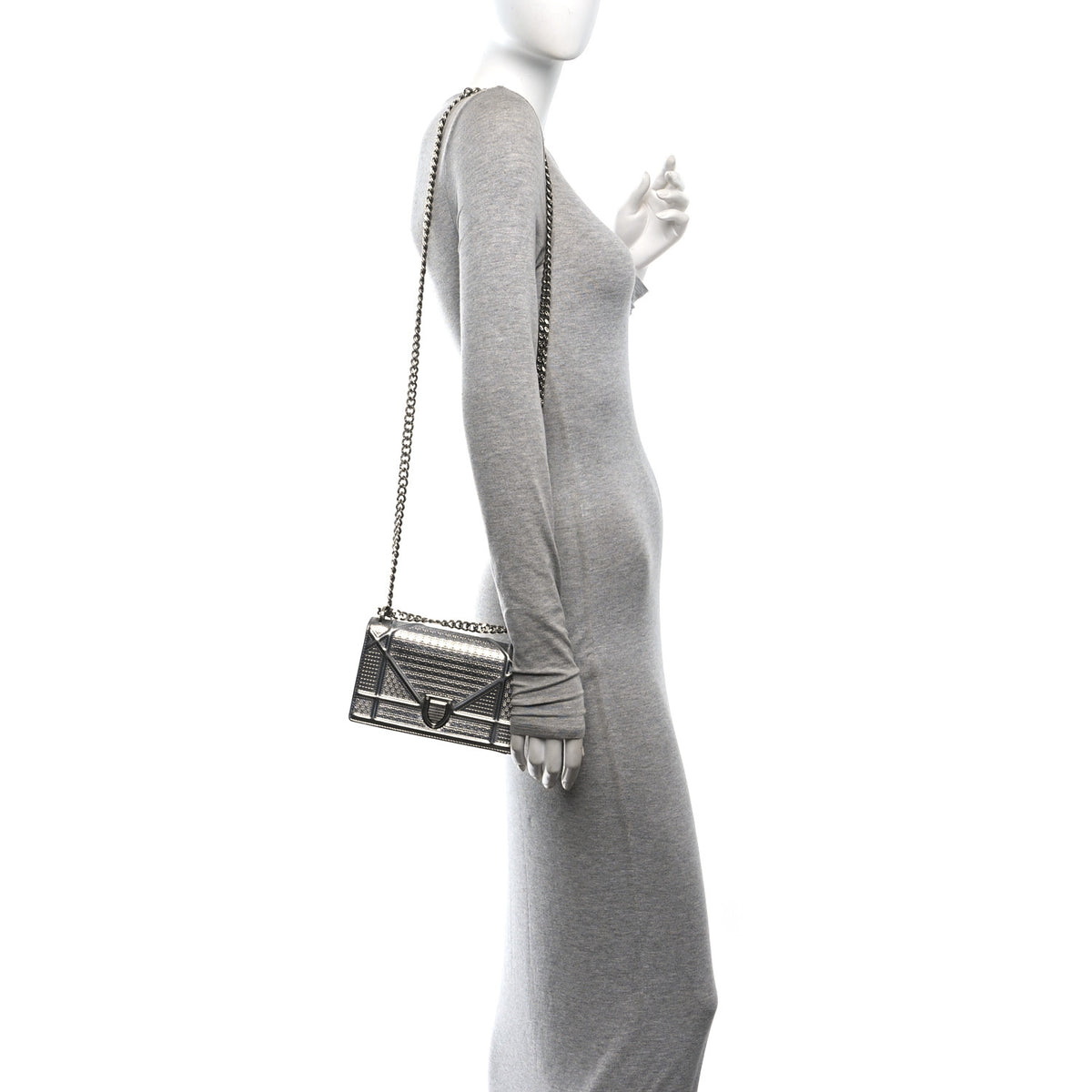 Christian Dior Metallic Patent Micro-Cannage Baby Diorama Flap Bag Silver 2 of 9