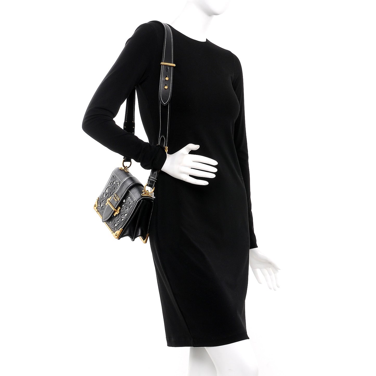 City Calf Saffiano Laser Cut Cahier Bag Black