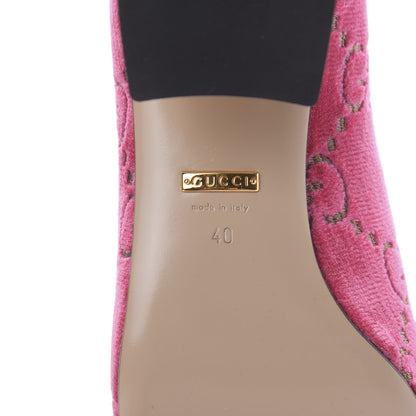 Gucci Velvet GG Monogram Sylvie Web Chain Mid Heel Loafers 40 Bright Pink 8 of 11