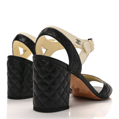 Chanel Lambskin Quilted CC Sandals 41 Black White 4 of 8