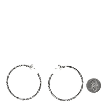 David Yurman Sterling Silver Large Sculpted Cable Hoop Earrings 2 of 3