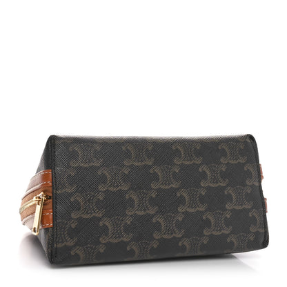 Celine Triomphe Canvas Lambskin Clutch On Chain Tan 4 of 12