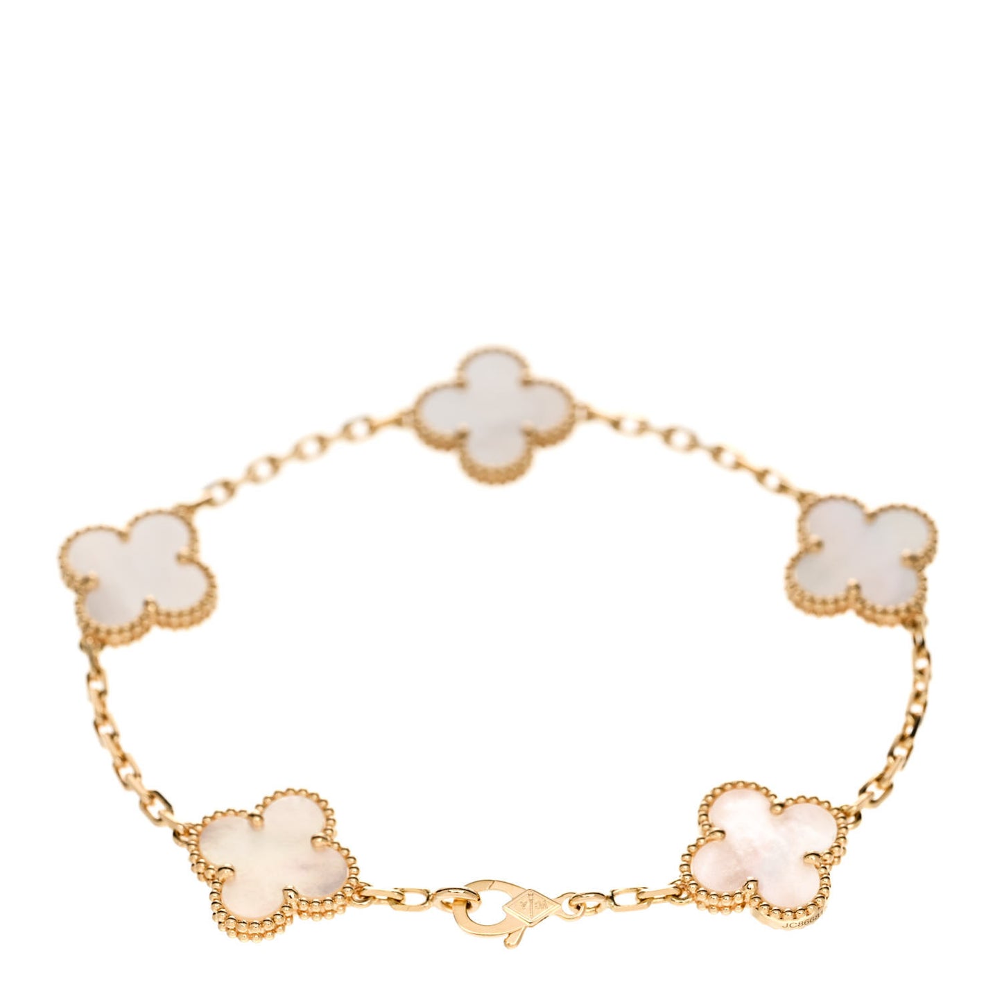 18K Yellow Gold Mother of Pearl 5 Motifs Vintage Alhambra Bracelet