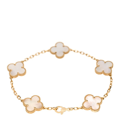 Van Cleef & Arpels 18K Yellow Gold Mother of Pearl 5 Motifs Vintage Alhambra Bracelet 3 of 6
