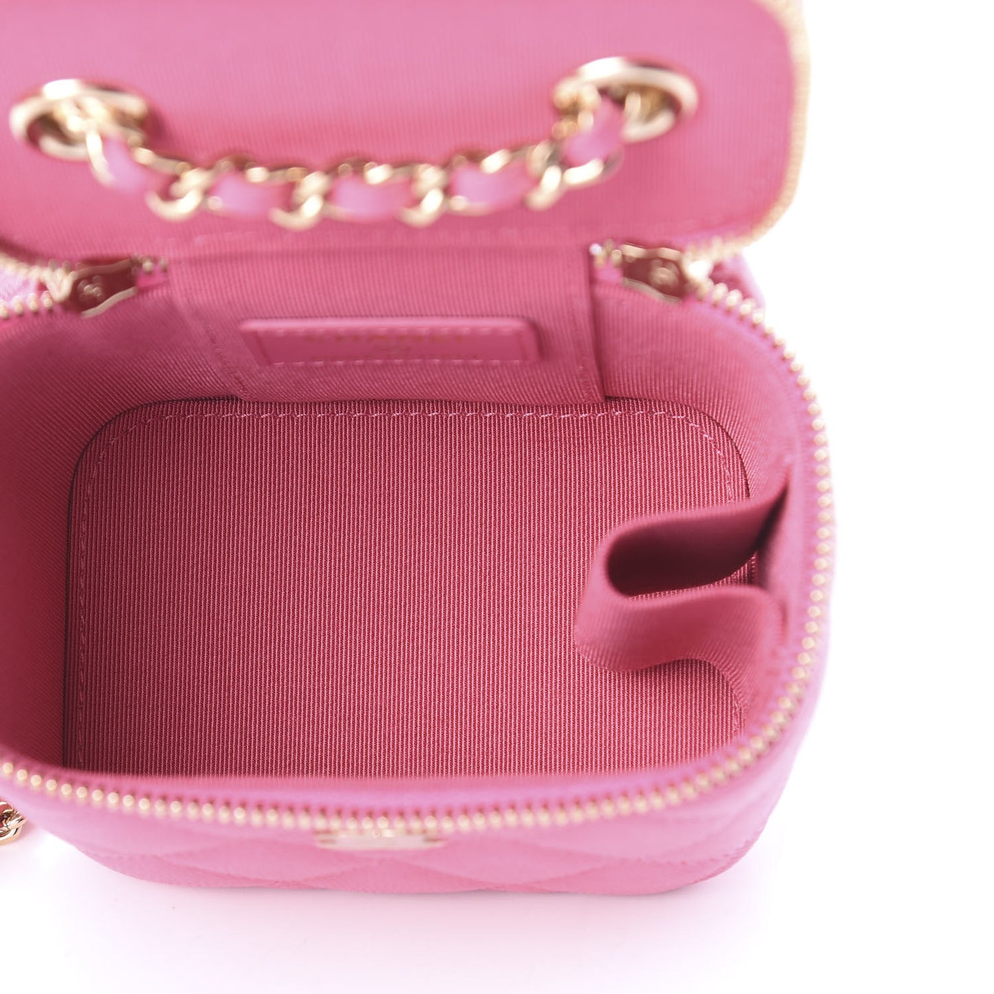 Caviar Quilted Mini Vanity Case With Chain Pink