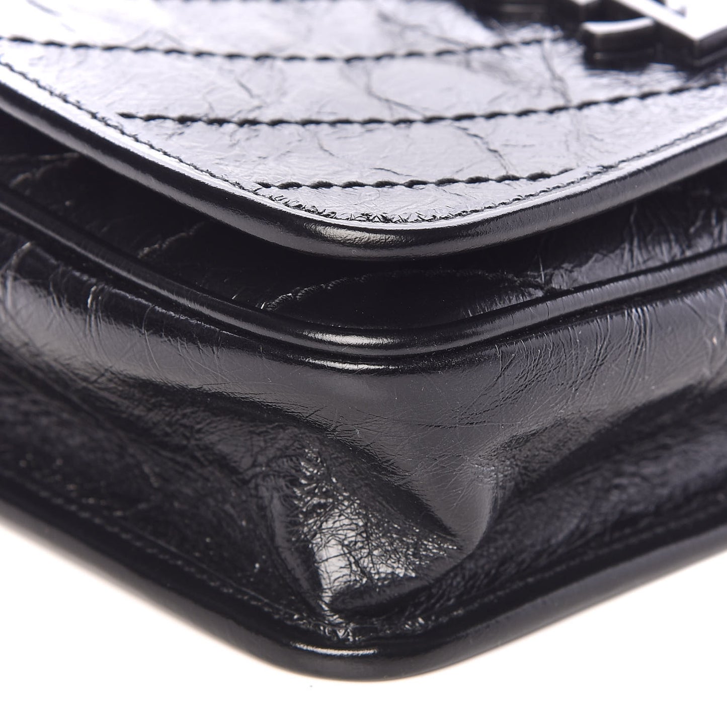 Crinkled Calfskin Matelasse Monogram Niki Chain Wallet Black