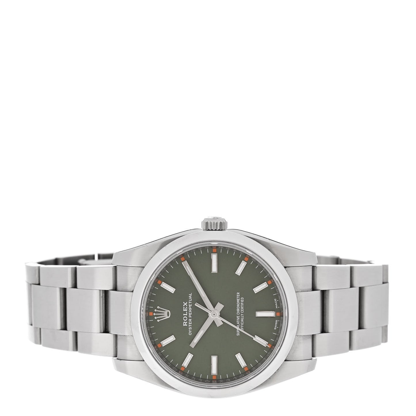 Stainless Steel 34mm Oyster Perpetual Watch Olive Green 114200