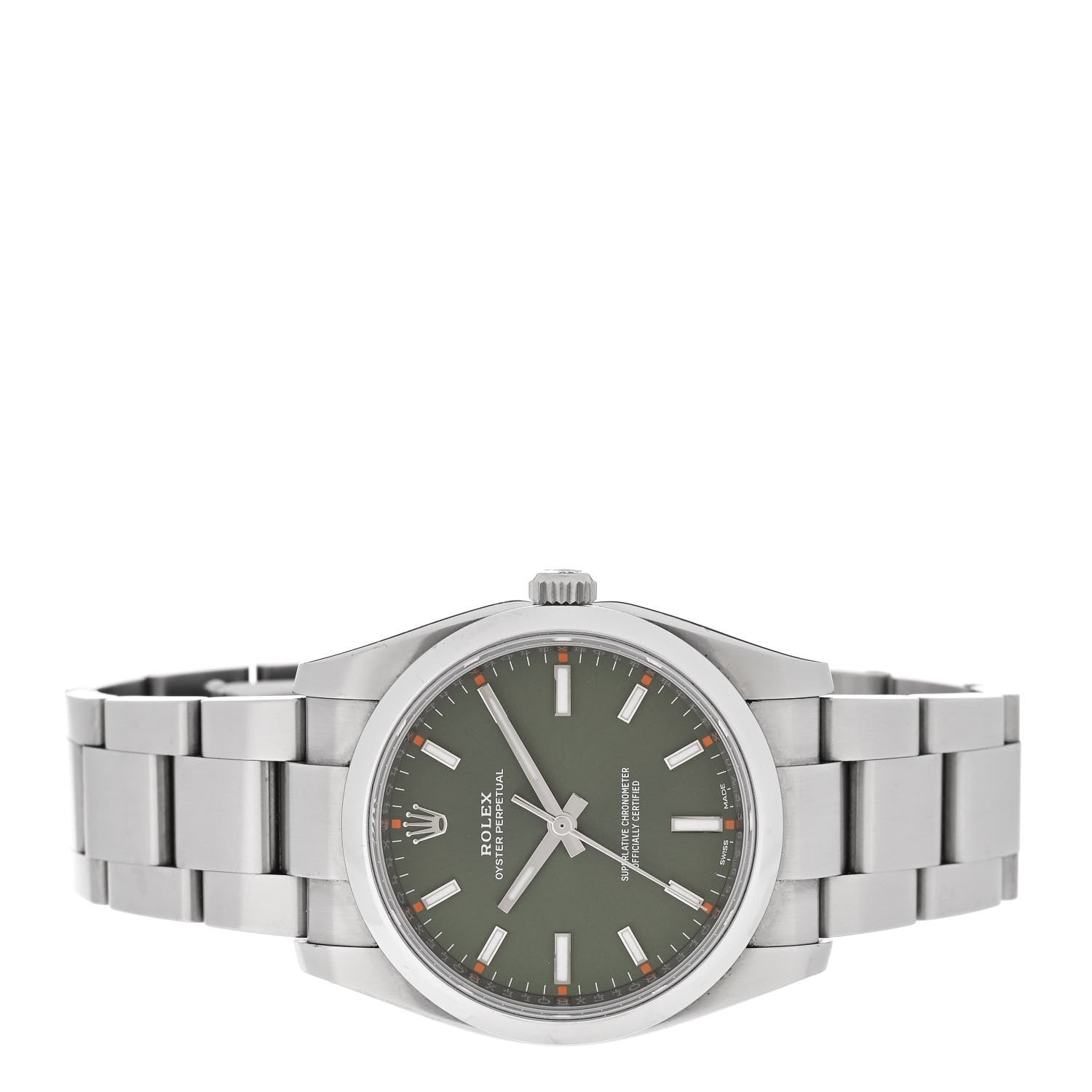Rolex Stainless Steel 34mm Oyster Perpetual Watch Olive Green 114200 2 of 5
