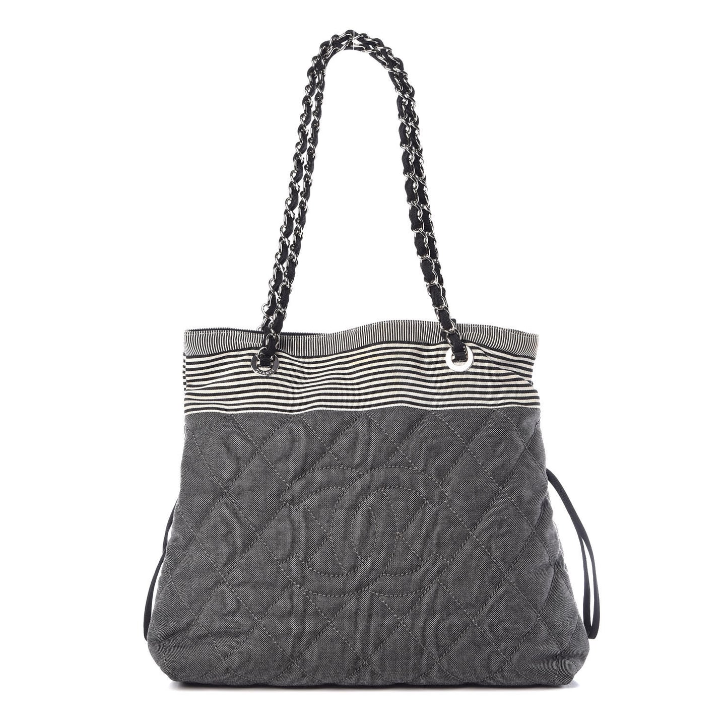 Grosgrain Denim Quilted Drawstring Tote Blue