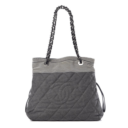 Chanel Grosgrain Denim Quilted Drawstring Tote Blue 1 of 9