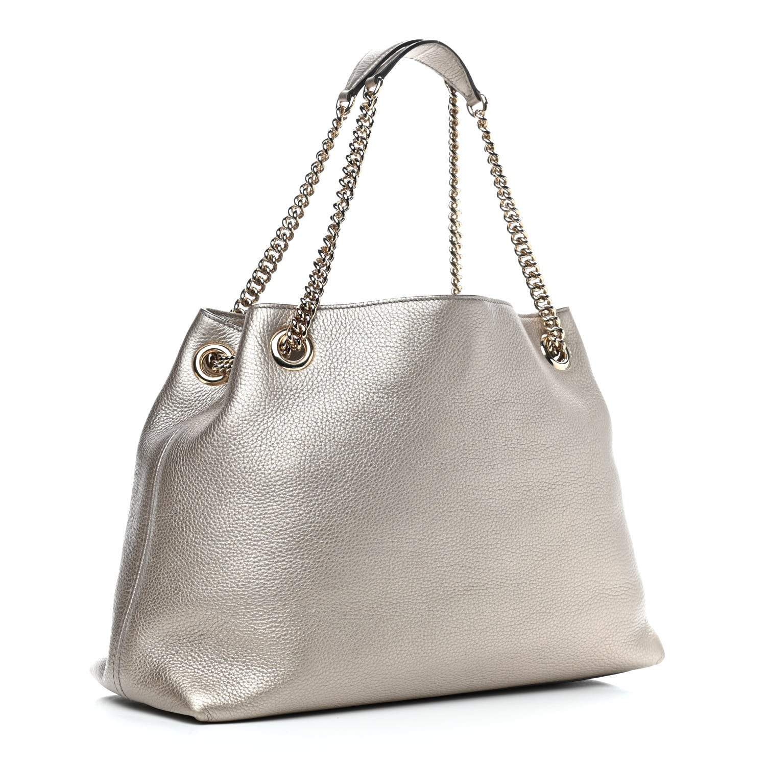 Gucci Metallic Pebbled Calfskin Medium Soho Chain Shoulder Bag Golden Beige 3 of 9