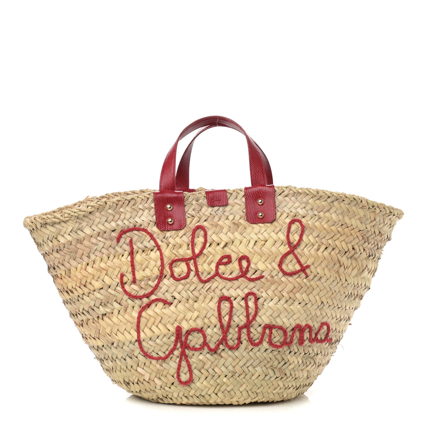 Dolce & Gabbana Woven Raffia Lizard Kendra Logo Tote Red Multicolor 1 of 10