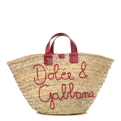 Dolce & Gabbana Woven Raffia Lizard Kendra Logo Tote Red Multicolor 1 of 10