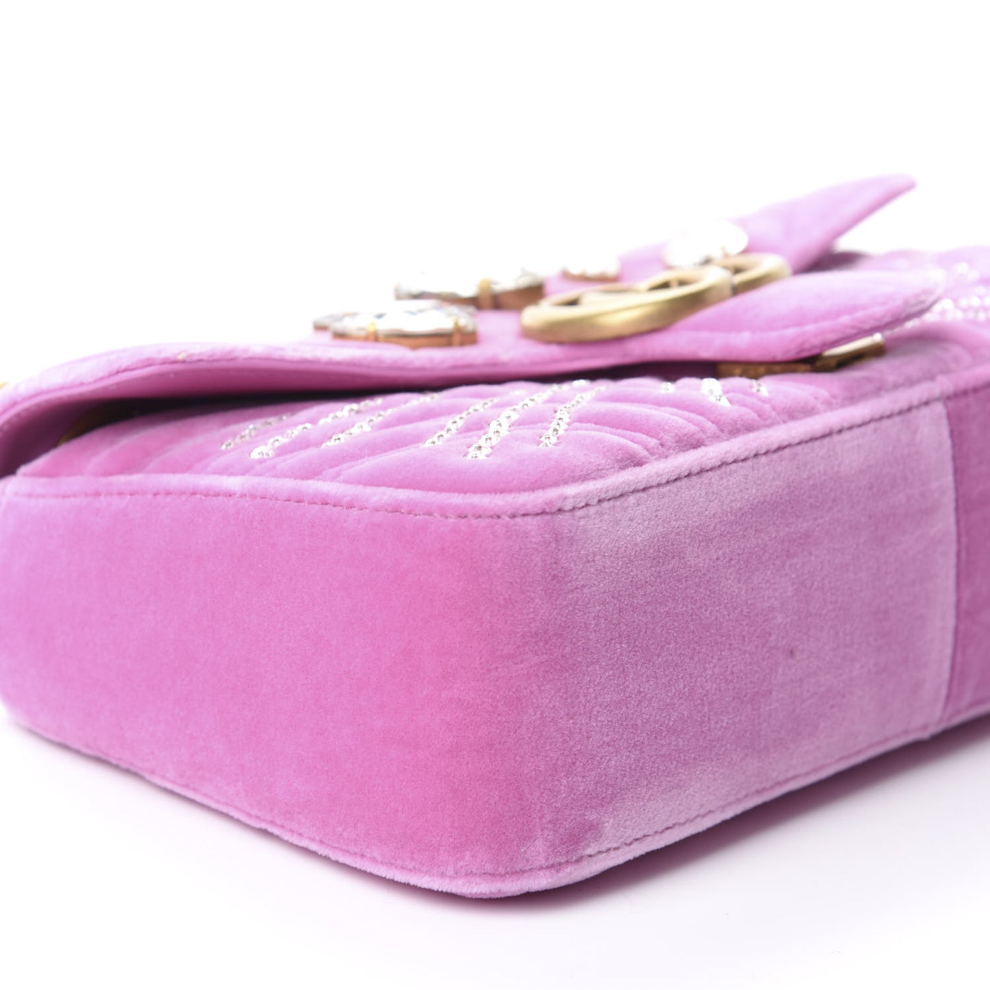 Velvet Matelasse Marquise Crystals Embroidered Small GG Marmont Shoulder Bag Malva