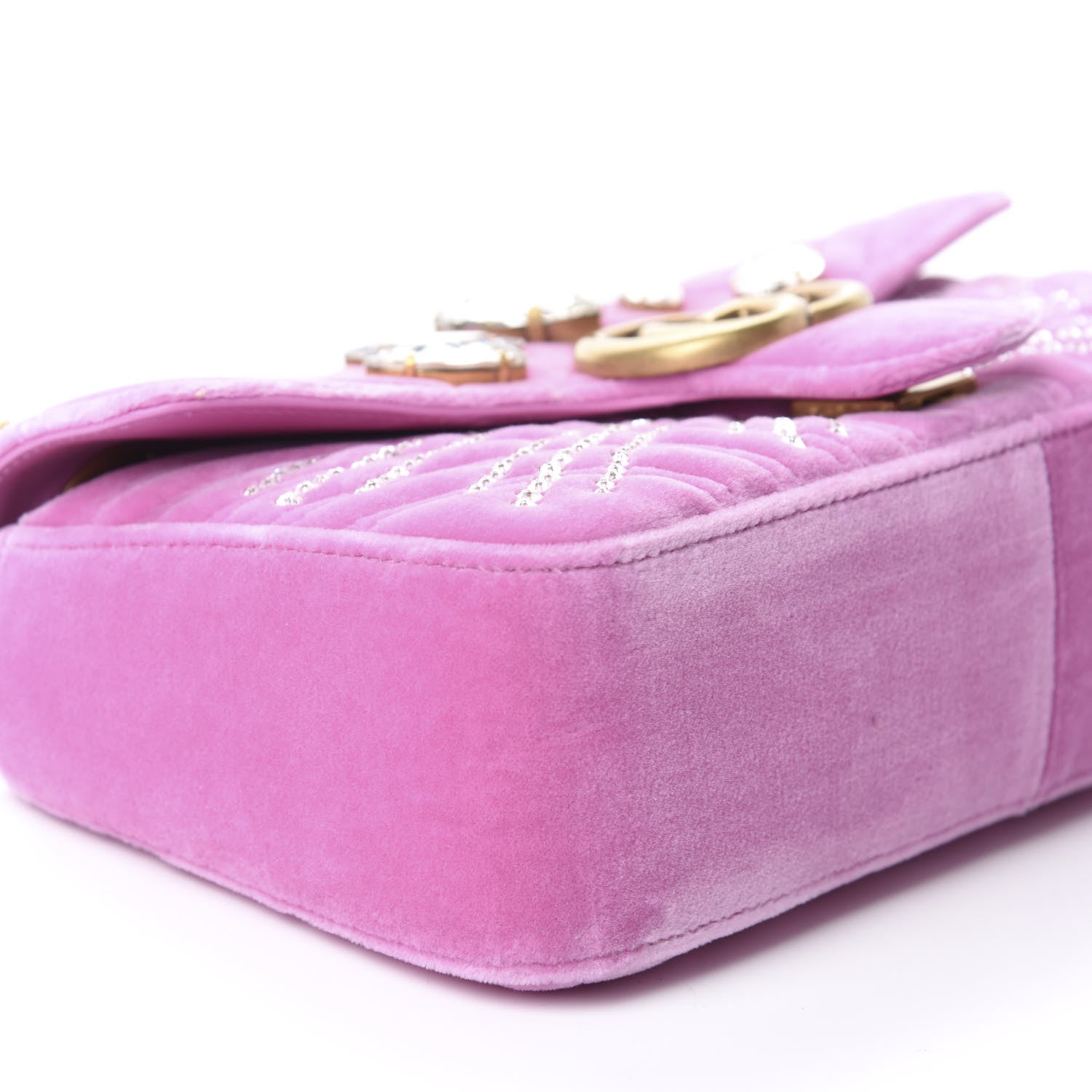 Gucci Velvet Matelasse Marquise Crystals Embroidered Small GG Marmont Shoulder Bag Malva 6 of 10