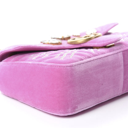 Gucci Velvet Matelasse Marquise Crystals Embroidered Small GG Marmont Shoulder Bag Malva 6 of 10