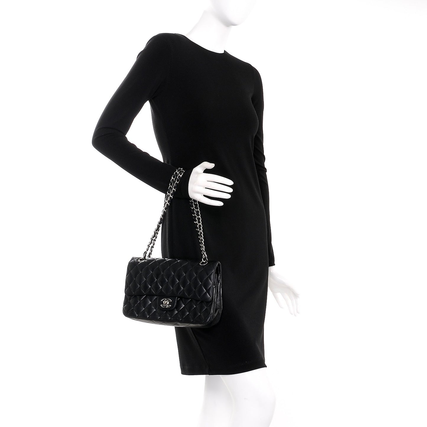 Lambskin Quilted Medium Double Flap Black