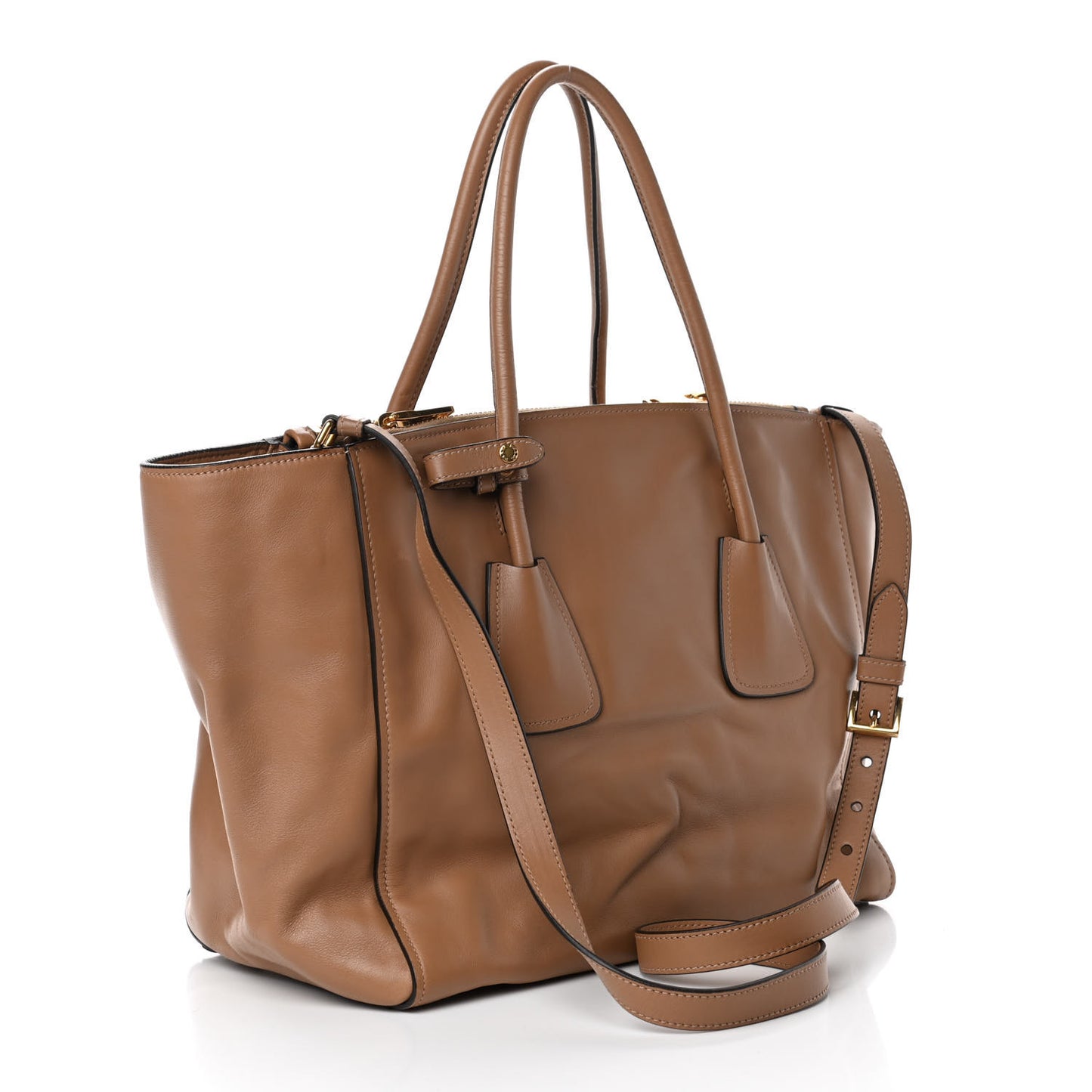 City Calfskin Twin Pocket Tote Caramel
