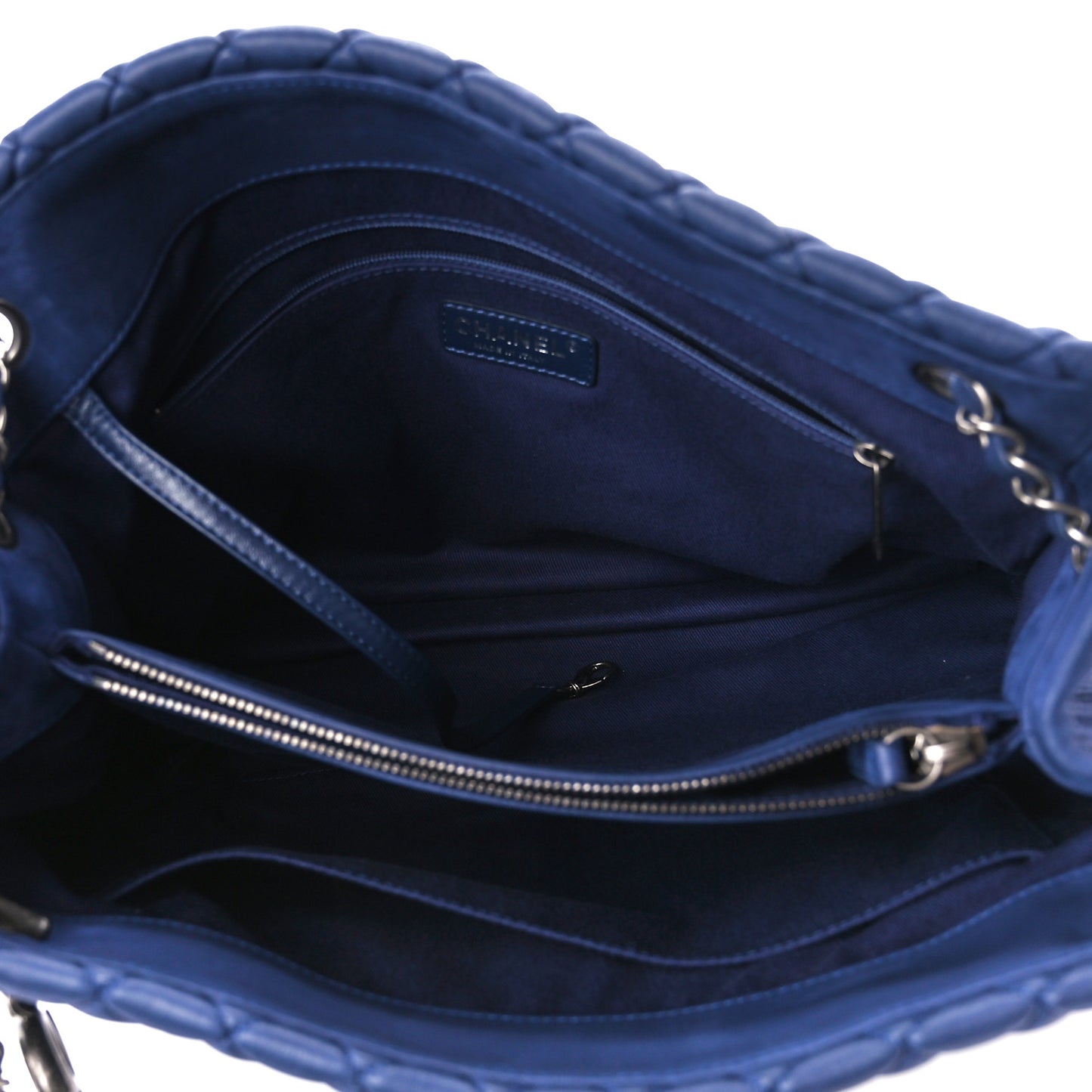 Iridescent Calfskin Quilted New Bubble Tote Dark Blue