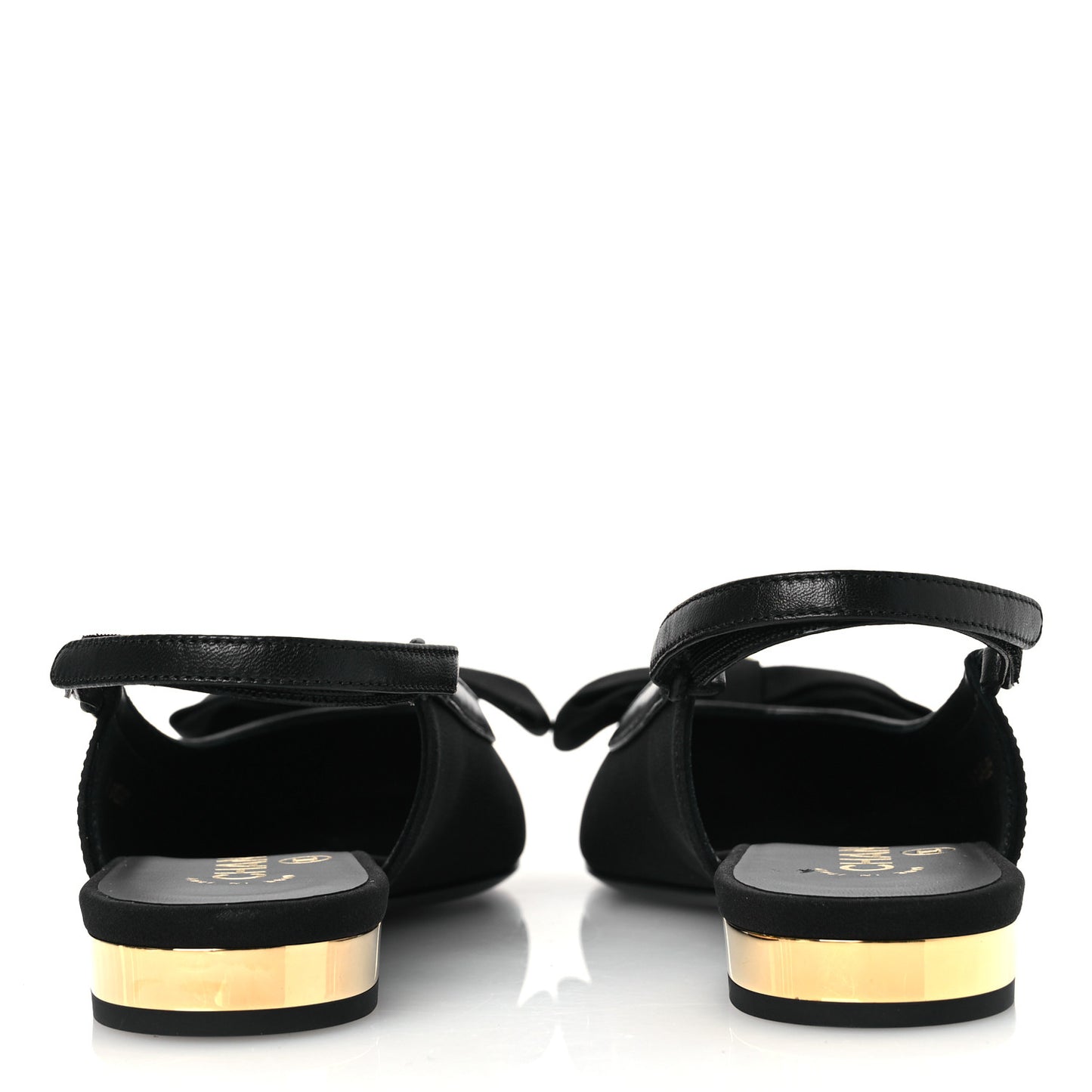 Lambskin Grosgrain Bow Cap Toe CC Slingback Flats 36 Black