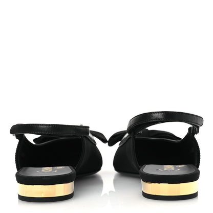Chanel Lambskin Grosgrain Bow Cap Toe CC Slingback Flats 36 Black 6 of 11