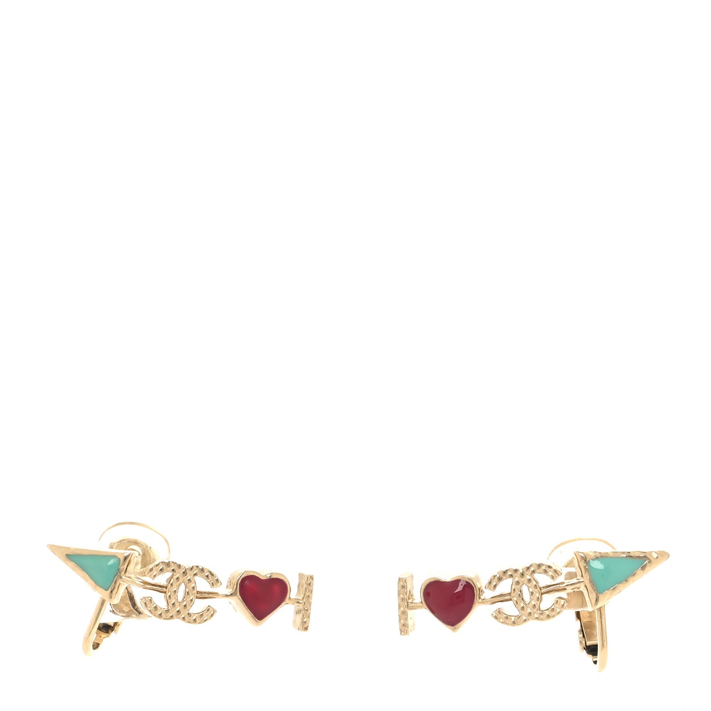 Metal Enamel CC Arrow Earrings Gold Multicolor
