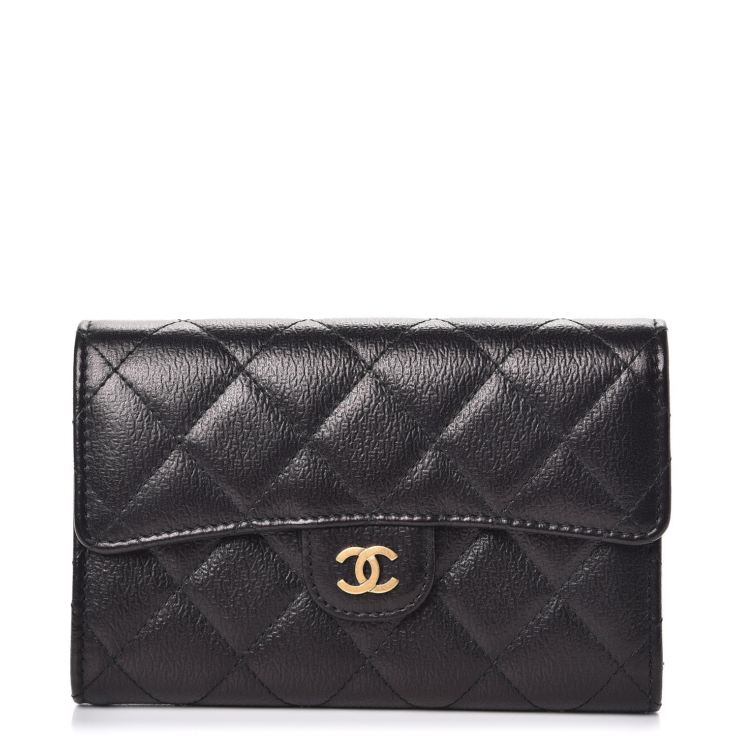 Chanel Letter Calfskin Embossed Quilted Small Flap Wallet Black 1 of 8