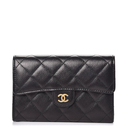 Chanel Letter Calfskin Embossed Quilted Small Flap Wallet Black 1 of 8