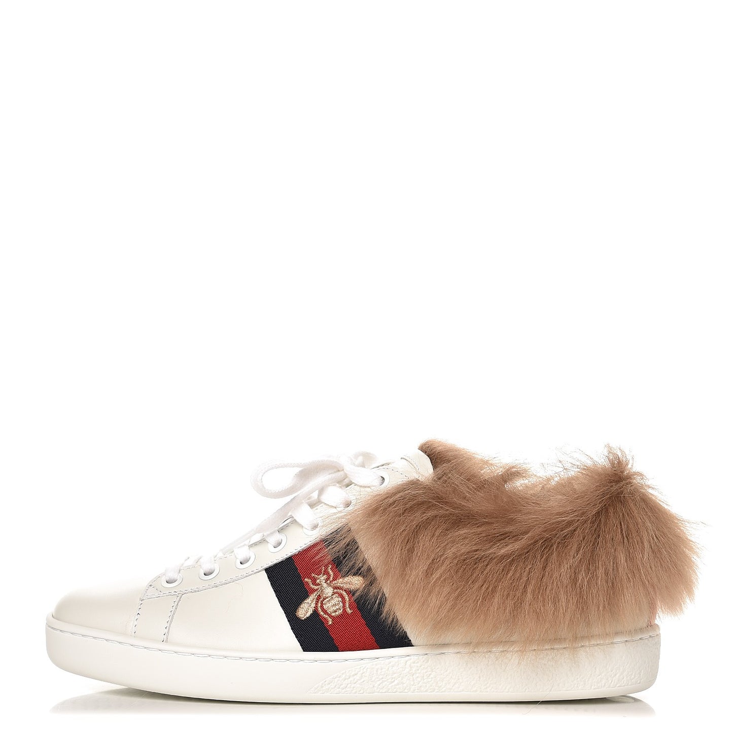 Calfskin Wool Web Bee Embroidered Womens Ace Sneakers 36 White