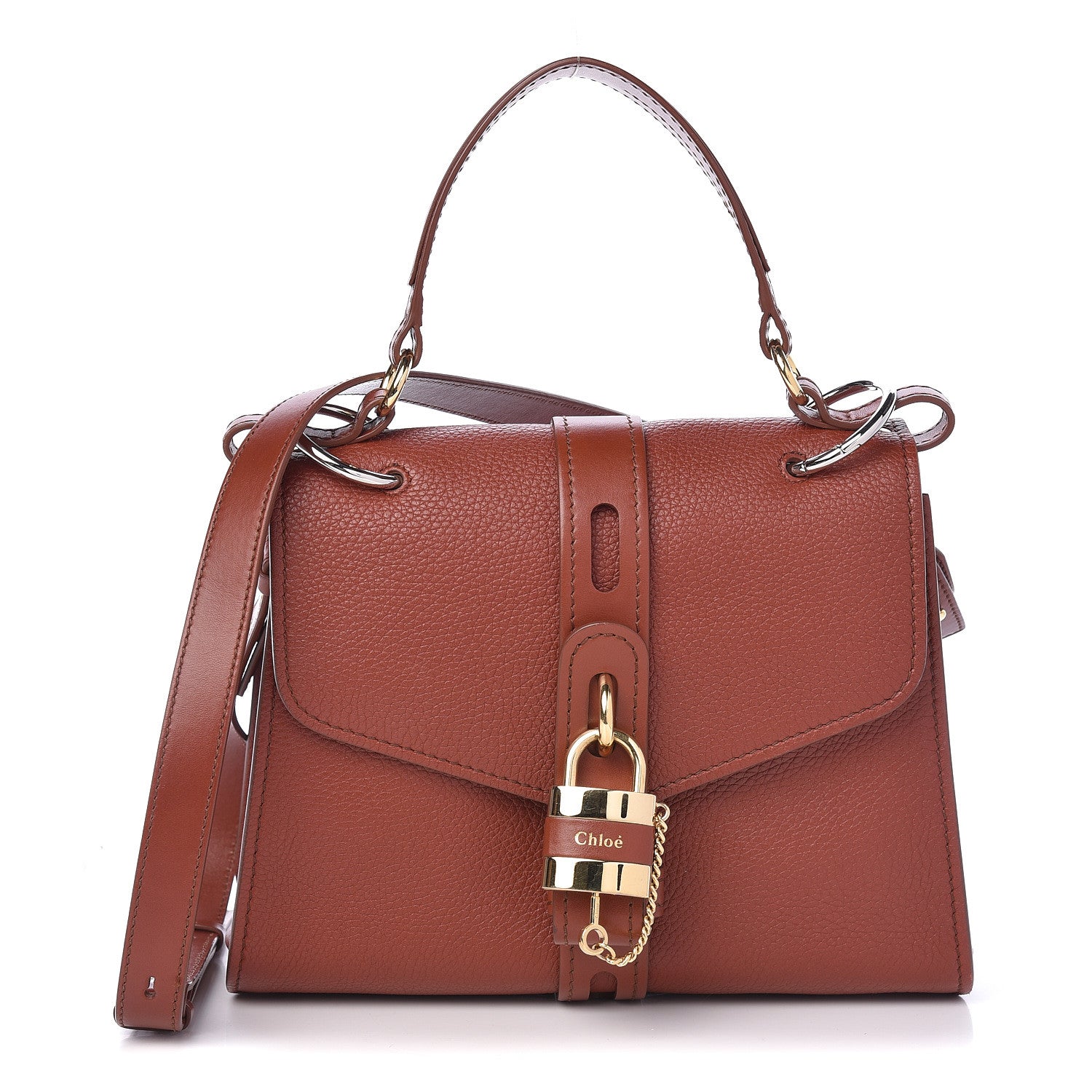 Chloe Shiny Grained Calfskin Medium Aby Day Shoulder Bag Sepia Brown 1 of 10