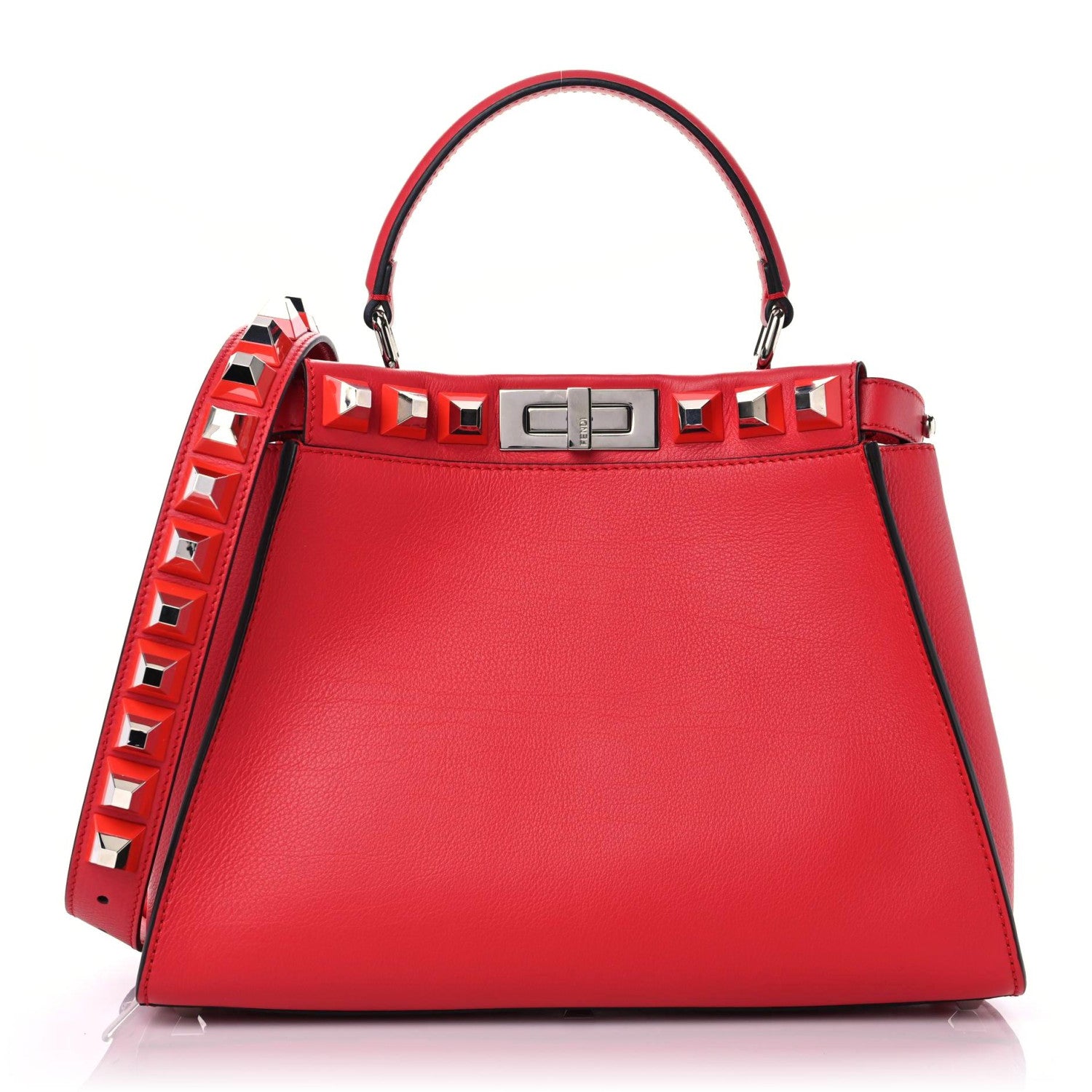 Fendi Vitello Seta Studded Medium Peekaboo Iconic Satchel Fiamma 1 of 10