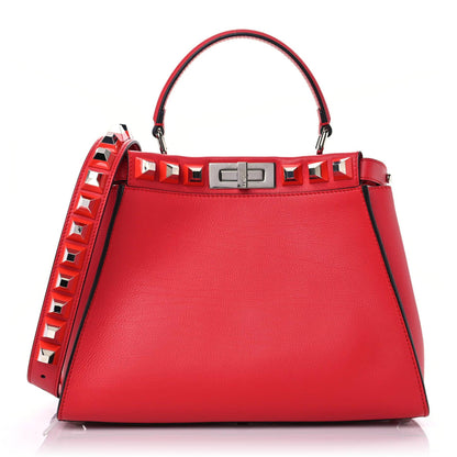 Fendi Vitello Seta Studded Medium Peekaboo Iconic Satchel Fiamma 1 of 10