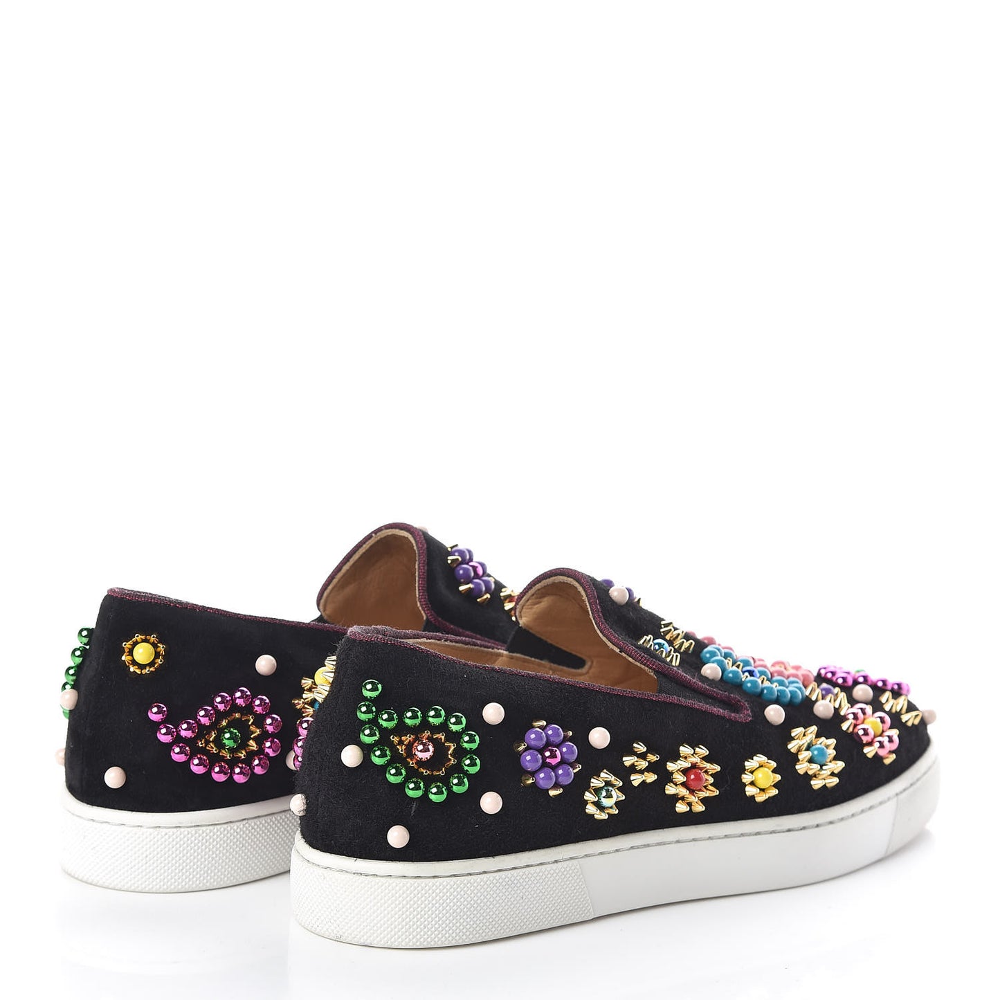 Veau Velours Beaded Candy Boat Flats 36 Black