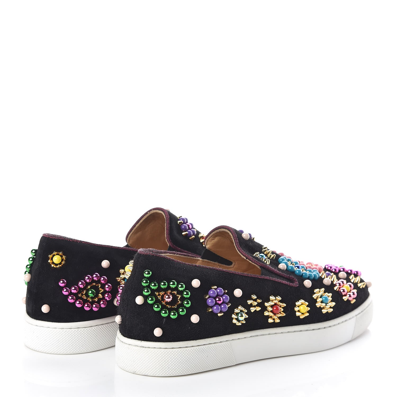 Christian Louboutin Veau Velours Beaded Candy Boat Flats 36 Black 4 of 8
