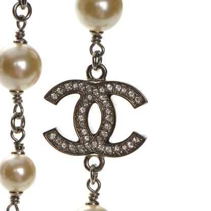Chanel Crystal Pearl CC Long Necklace Silver 4 of 6