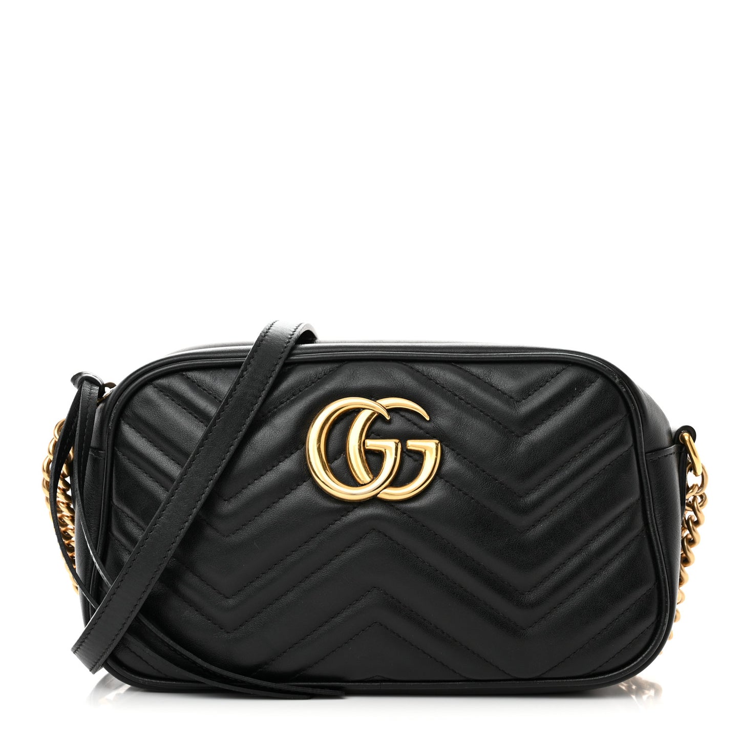 Calfskin Matelasse Small GG Marmont Chain Shoulder Bag Black