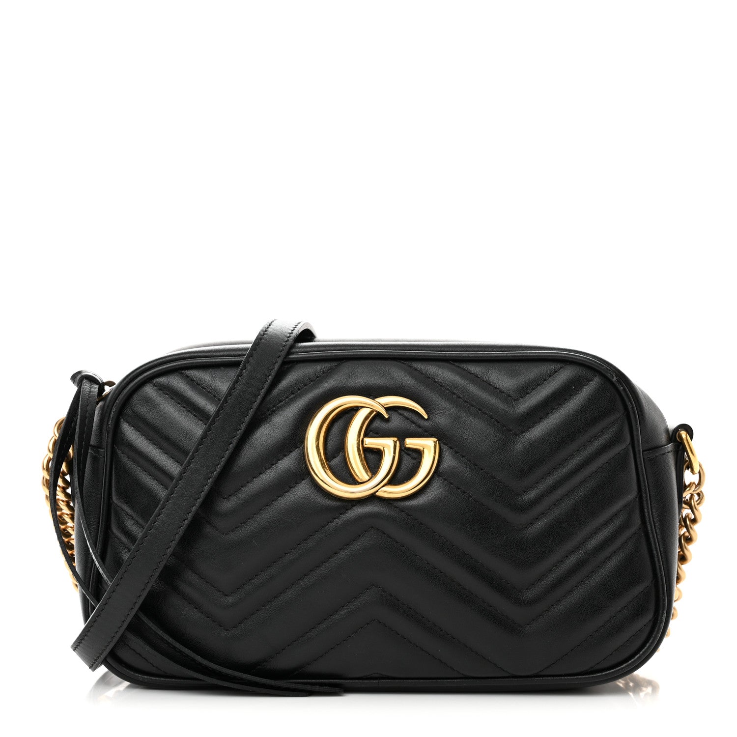 Gucci Calfskin Matelasse Small GG Marmont Chain Shoulder Bag Black 1 of 12