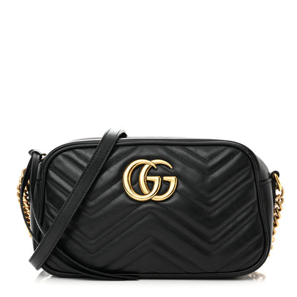 Gucci Calfskin Matelasse Small GG Marmont Chain Shoulder Bag Black 1 of 12