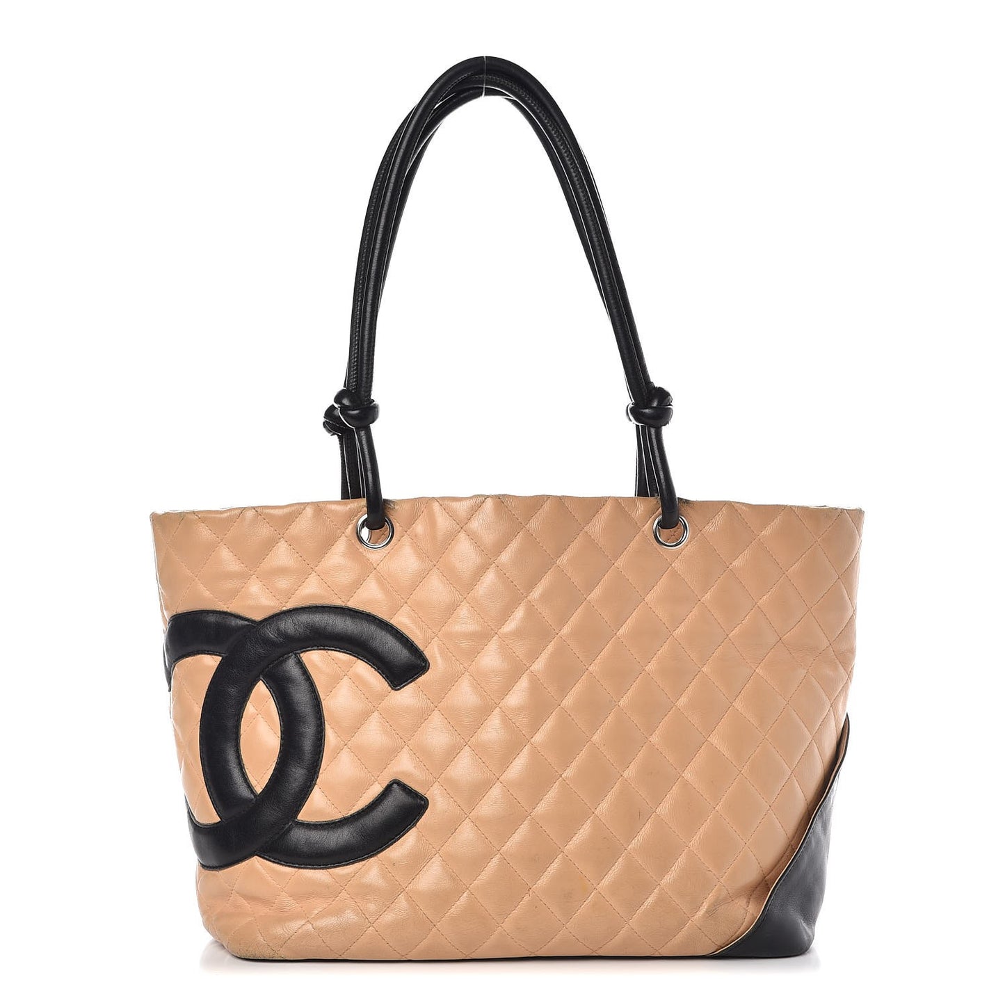 Calfskin Quilted Large Cambon Tote Beige Black