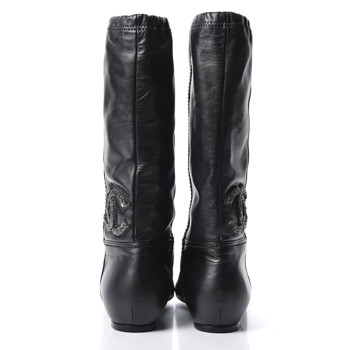 Lambskin Beaded CC Boots 37.5 Black