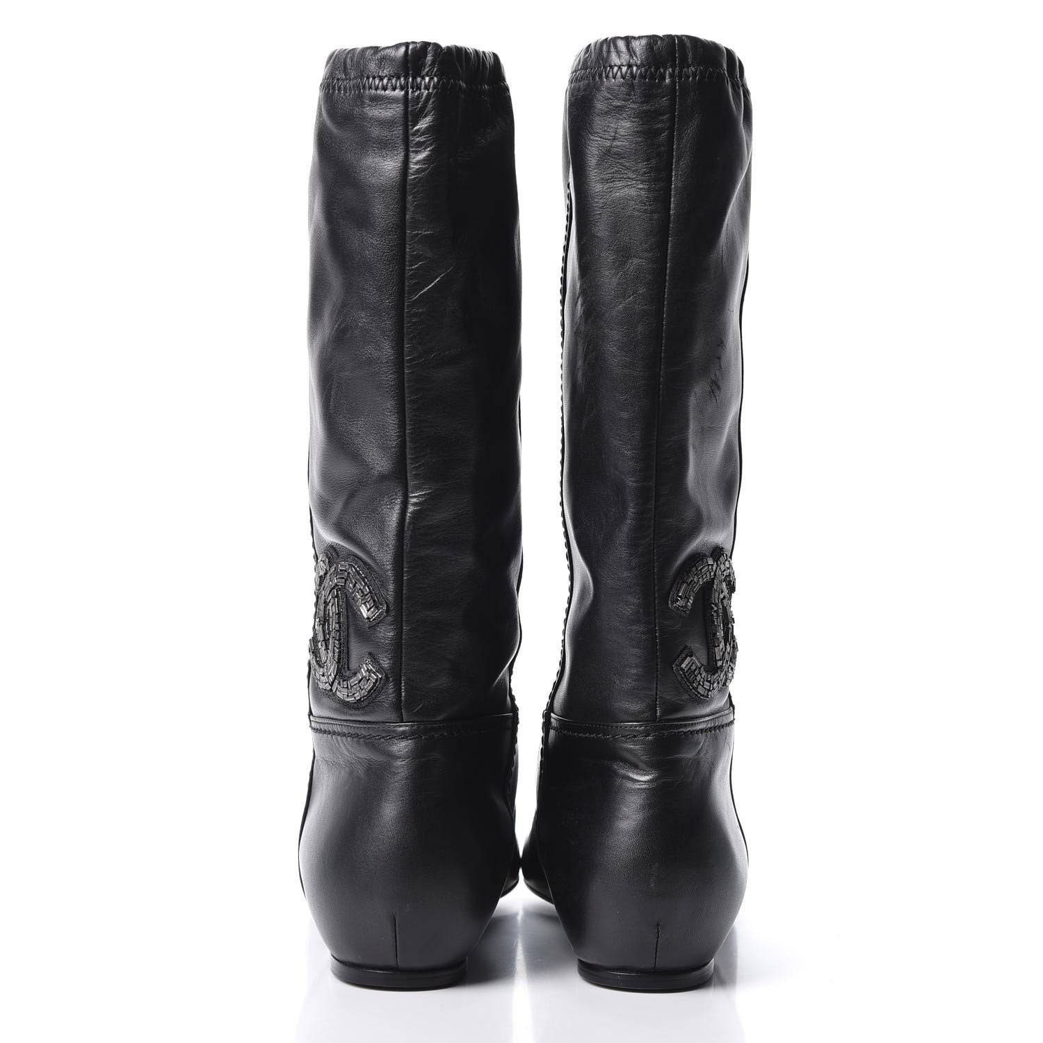 Chanel Lambskin Beaded CC Boots 37.5 Black 5 of 8