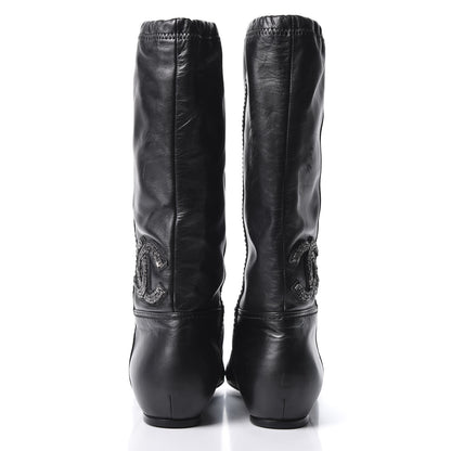 Chanel Lambskin Beaded CC Boots 37.5 Black 5 of 8